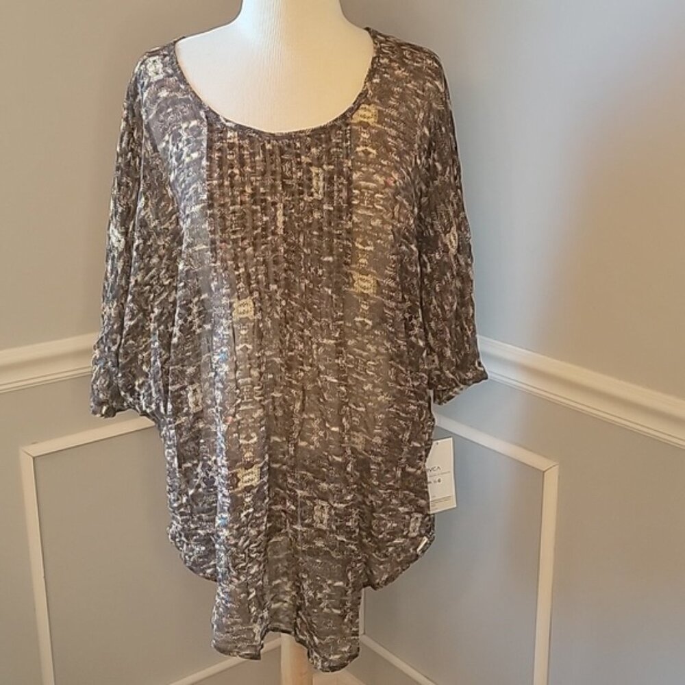 RVCA Campeche Multi Color Dolman Oversized Sheer Scoop Neck Pintuck Tunic Top XS